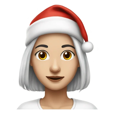realistic portrait of fair skinned woman with silver hair and  with Santa cap sticker