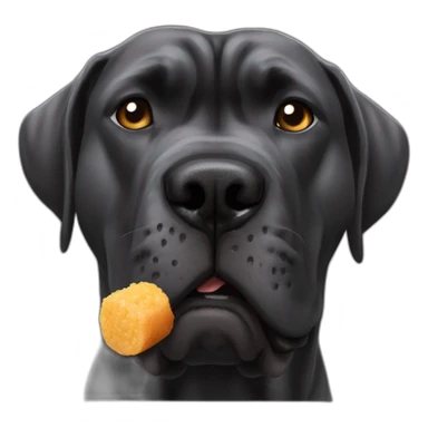 the cane corso dog licks itself after eating food sticker