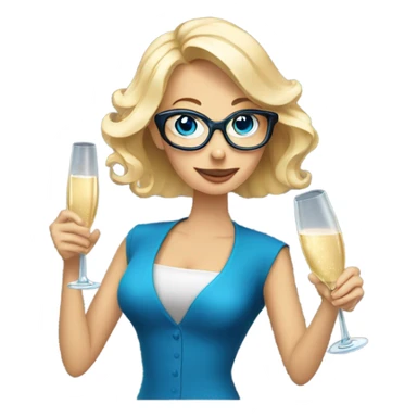 À blonde woman with blue eyes wearing glasses opening a bottle of champagne sticker