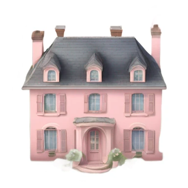 pastel pink 19th century house surrounded by amazing french style garden with rose bushes and apple tree orchards and water fountains sticker