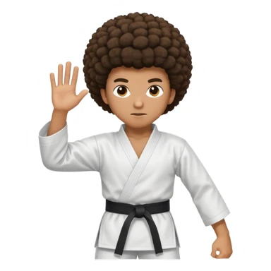 black karate instructor with afro hair and a low taper haircut, and a small fade on the sides. Make the hair brown sticker