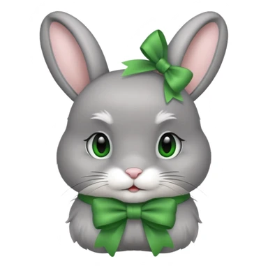 grey bunny with green bow on head sticker