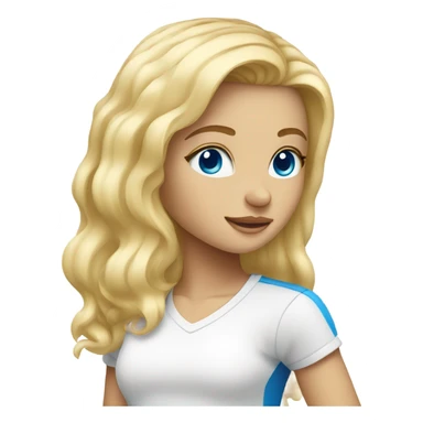 blonde hair girl with blue eyes and white tshirt sticker
