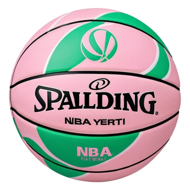 Spalding basketball with NBA logo, white color with pastel pink and green swirls pattern sticker
