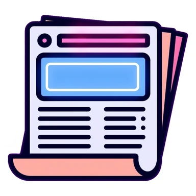 newspaper with breaking news headline, neon glow effect, blue neon glow on top left, purple neon glow on bottom right sticker