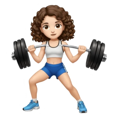 full body, very beautiful italian girl, dark brown eyes, looking like Emma Watson, with curly and big volume very bright brown hair, and a golden piercing ring in nose on left side, pumping dumbbells

 sticker