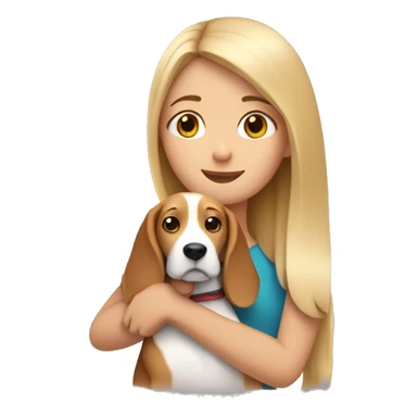 Girl with long light hair hugging a beagle sticker