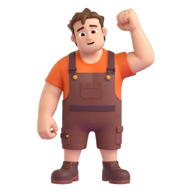 Wreck-It Ralph man with short messy hair, brown overalls, boxy figure with big arms sticker