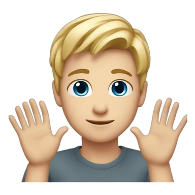 young blond man with gray-blue eyes makes a heart with his hands sticker