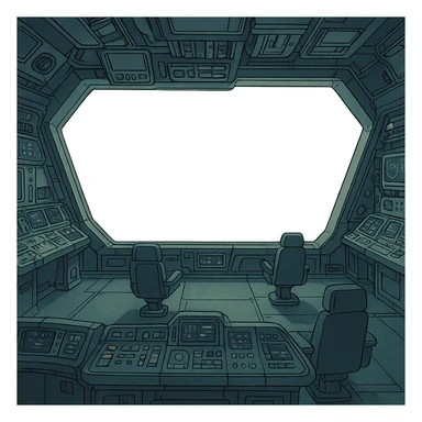 a sophisticated starcruiser command deck viewing port, the viewscreen is alpha-transparent sticker