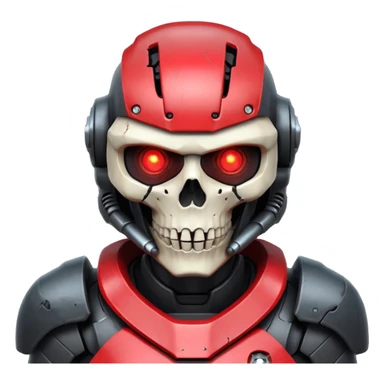 futuristic war robot portrait, head and shoulders only, skull-inspired helmet, glowing red eyes, cracked metal face, dark armor collar, battle scars, dramatic lighting, 3D cartoon, mobile game icon style, clean background, no text, no watermark
 sticker