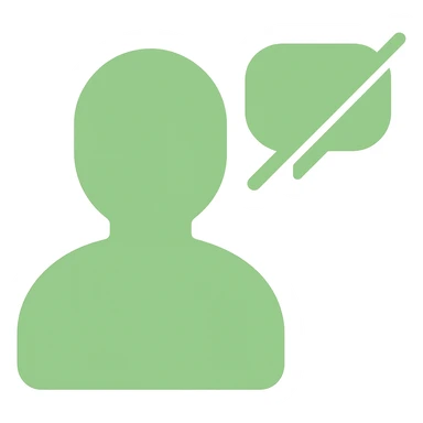 Disengaged user silhouette with a crossed-out chat bubble in minimal modern icon style, green color variation, no background. sticker
