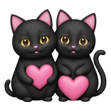 two fat cute black cats love, pink heart, closed mouth, black ears sticker