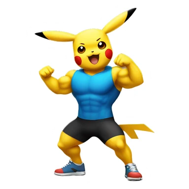 Pikachu cheering a white bold bodybuilder in training  sticker