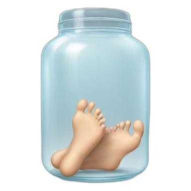 human feet standing on the floor with an empty transparent jar between them,front view sticker