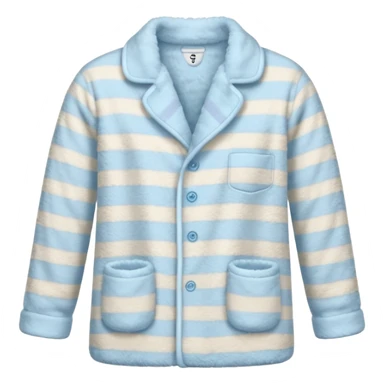 emoji of an isolated fluffy fleece pajama top with soft pastel stripes, plush fuzzy texture, light grey and pastel blue tones, button-down long sleeves, neatly folded flat-lay, no person, no body, no mannequin, cozy warm winter mood, soft shading sticker
