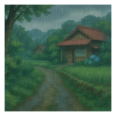 rain, ghibli style sticker