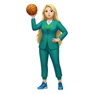 Full Body white plus size female basketball head coach with long blonde hair in a blue and green suit sticker