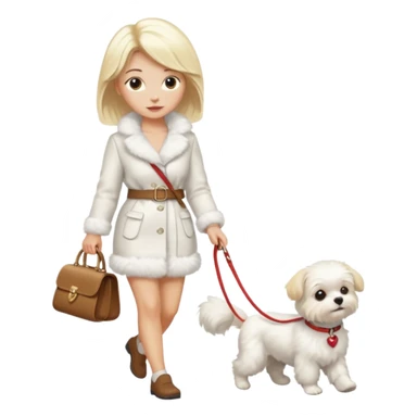 blonde woman, walking a small maltese dog. sticker