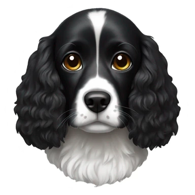 Small black spaniel black fur on face with white on chest sticker