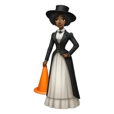 galora in Victorian dress elegant, full body, holding "big traffic cone" sticker