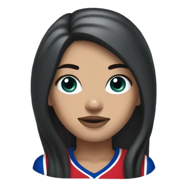 White Girl with long black hair and freckles wearing buffalo bills jersey sticker