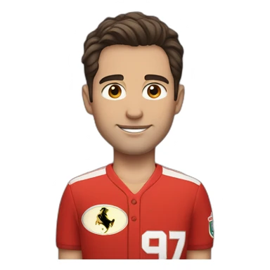 a young white man with no beard and very short dark hair and brown eyes in a red ferrari jersey sticker