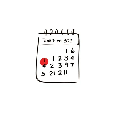Hand-drawn calendar with important date circled in red sticker