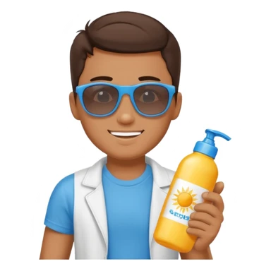 
male brunet suncream bottle and sunglasses sticker