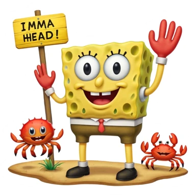 Make SpongeBob have his pants  and make him with mr krab and make them a wooden that’s says imma head out sticker