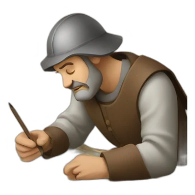 medieval architect in action, thinking over a map of a building sticker