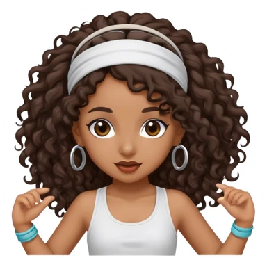 Dancing brown girl with long darn brown curly hair with headband hip hop sticker