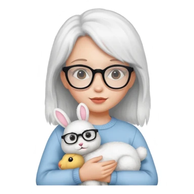Girl with glasses → holding a toy rabbit sticker
