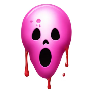 bubblegum pink colored ghost face scream movie mask with blood spatters on it sticker