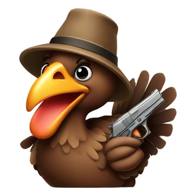 Turkey with a handgun and a cool hat sticker