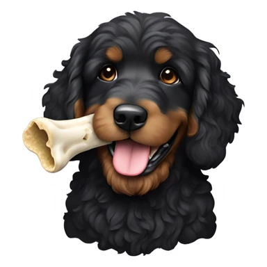 All black Bernedoodle carrying bone in mouth  sticker