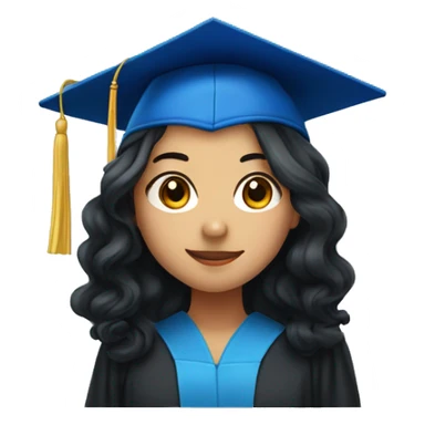 asian girl wearing blue graduation cap with long curly black hair sticker