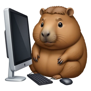 Толстая капибара сидит за компьютером  sticker