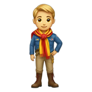 Scout boy with a RED AND YELLOW knotted scarf and a blue scout shirt sticker
