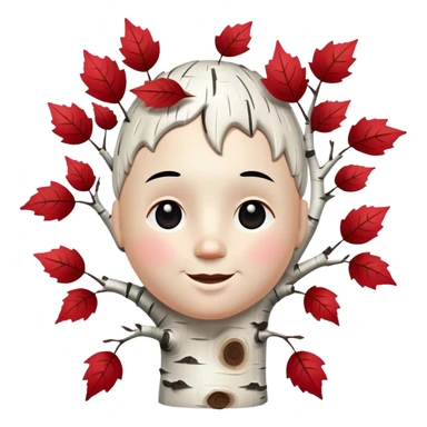 happy big white head made of birch tree with lack marks and red leaves sticker