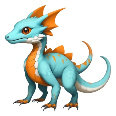 Rare realistic exotic cute white gloomy whitish and orange and cyan epic pretty beautiful handsome gorgeous aesthetic colorful vibrant Vernid-Trico-species-Fakemon-Salandit-hybrid-creature by LiLaiRa, 4 legs, 1 tail, random markings, (full body) sticker