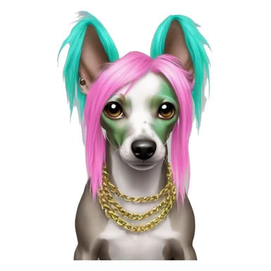 Punk Chinese crested dog neon rainbow cyan green pink hair gold chain punk piercings tattoos punk ear piercings sticker