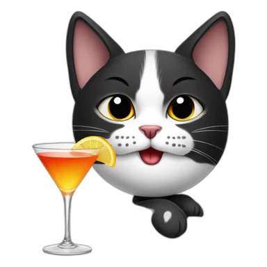 black and white cat with cocktail sticker