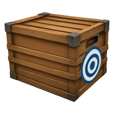 rusty crate with bullseye on it sticker