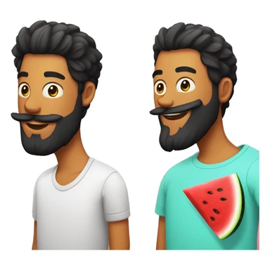 Black beard man with friend chiken in one and in the other one a slice of watermelon sticker