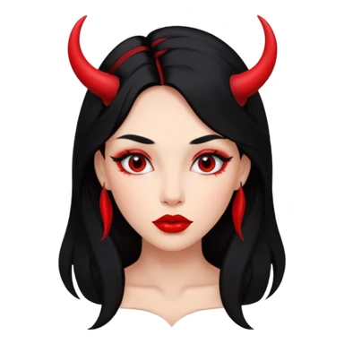 skin red A girl's face with cheekbones, long black hair, small red horns, big lips sticker
