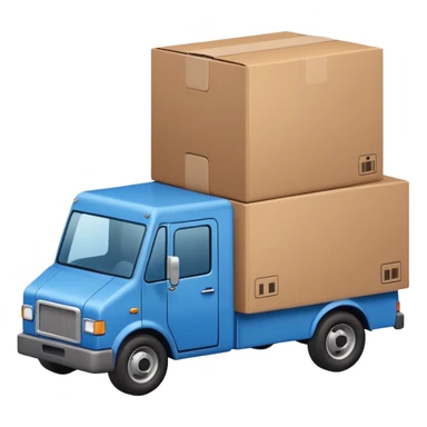 emoji of delivery truck nearby a packaging box sticker