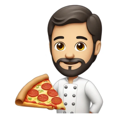 Pizza chef with dark hair and beard, holding a Pizza sticker