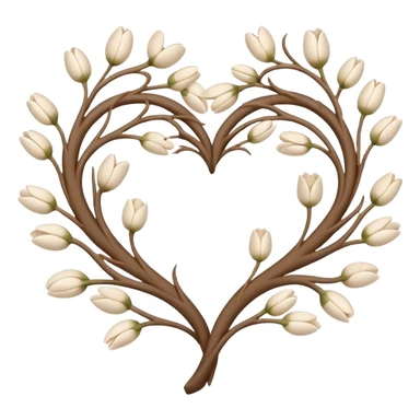 Natural cottage core aesthetic minimal flower branches in a twisty heart shape sticker