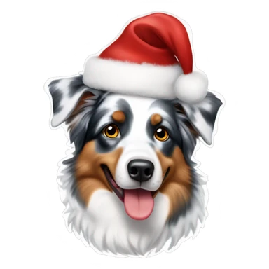 Miniature American shepherd blue Merle wearing a Christmas hat sticker